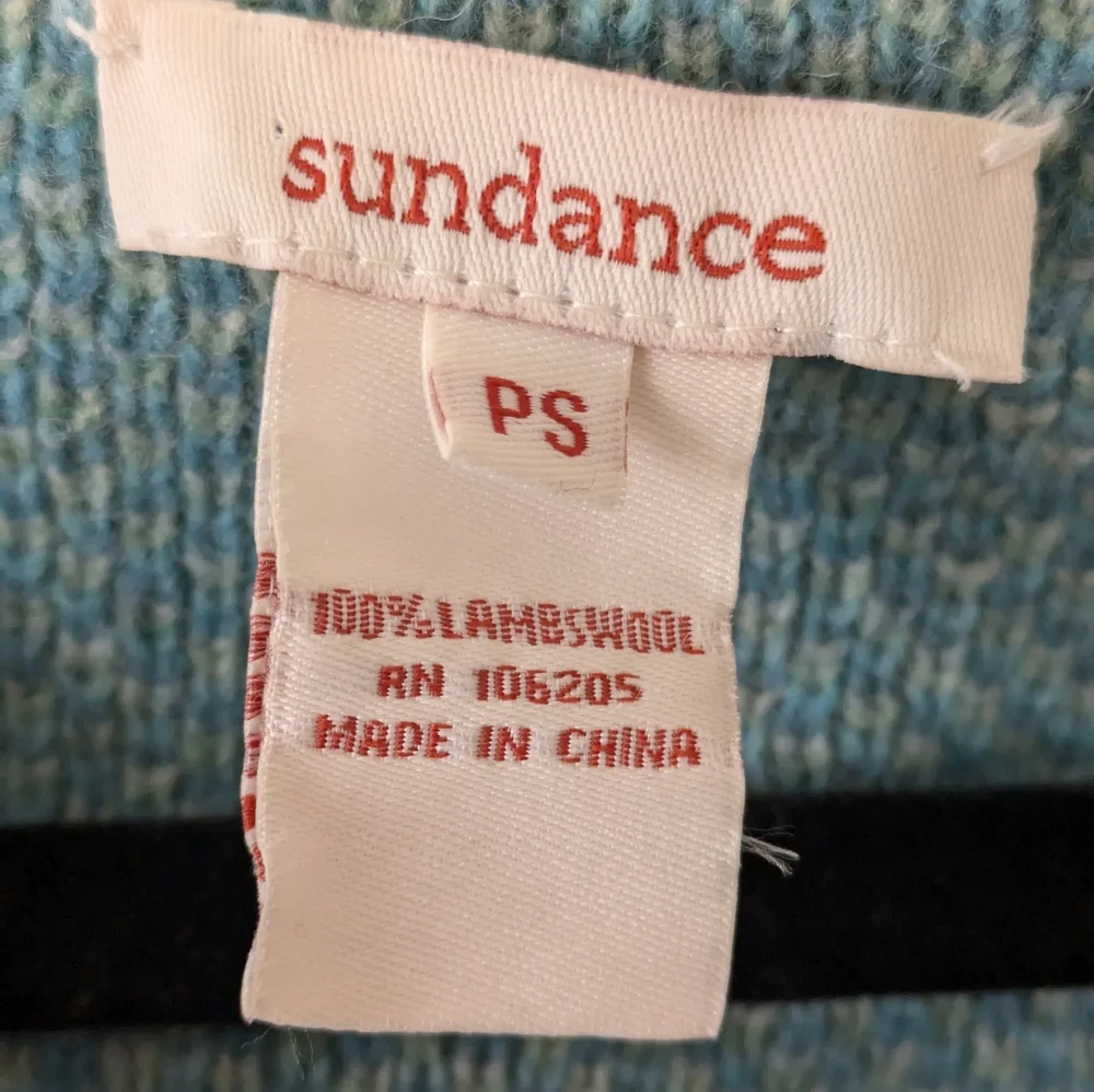 Sundance 100% Lambswool Teal Jacquard Jacket Cardigan sz PS Boho Fisherman - Picture 11 of 11